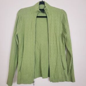 Green Cable Knit Cardigan